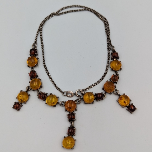 Beautiful Elegant Two tone BALTIC Amber Sterling Silver Dangles Necklace 16" lng - Picture 5 of 13